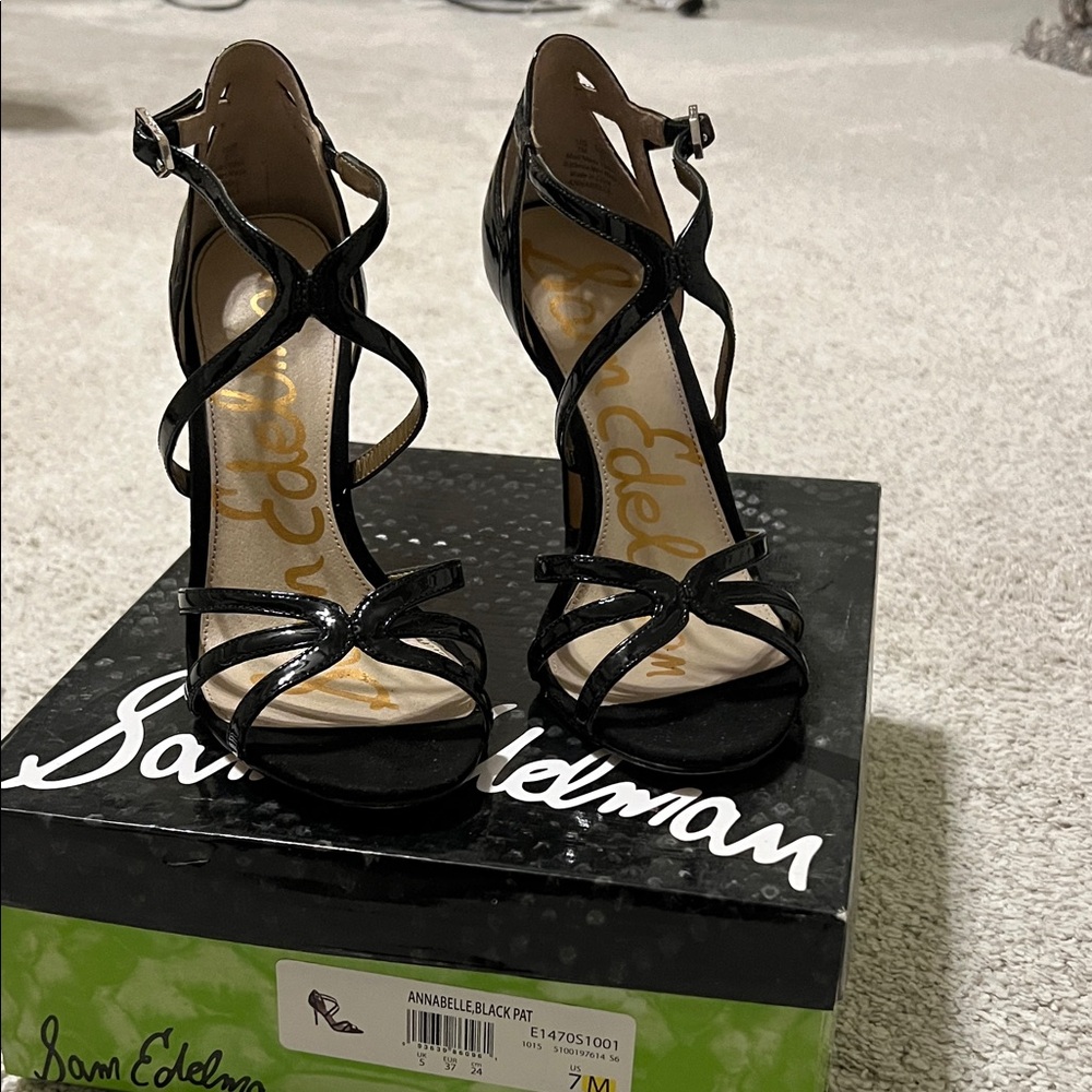 Sam Edelman Annabelle Black Patent Strappy Heels